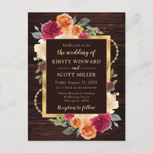 Rustiek Verbrand Sinaasappel Rode Herfst Bloemen H Briefkaart (Voorkant)