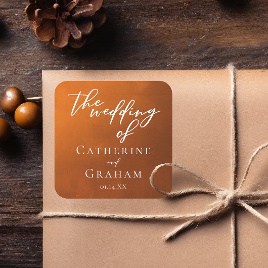 Rustiek Verbrand Sinaasappel Typografie Boho Weddi Vierkante Sticker