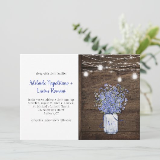 Rustiek Vergeet me Nots Mason Jar String Lights Kaart (Staand voorkant)