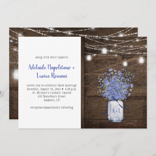 Rustiek Vergeet me Nots Mason Jar String Lights Kaart (Voorkant / Achterkant)