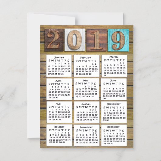 Rustiek Verweerd Hout 2019 Kalender Magnetische Uitnodiging (Voorkant)