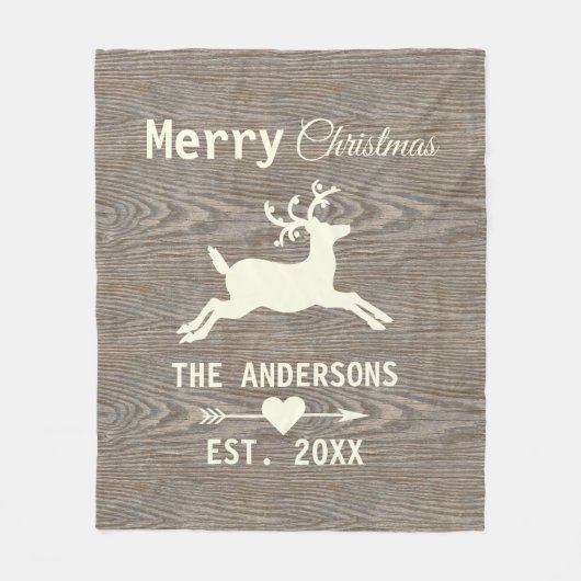 Rustiek Verweerd Hout Rendier Familie Kerstmis Fleece Deken (Voorkant)