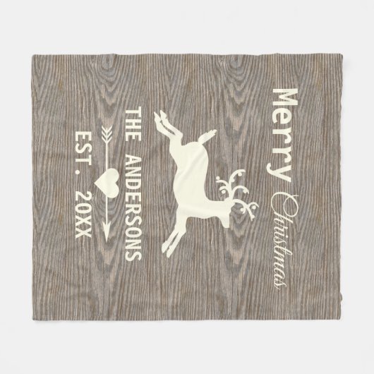 Rustiek Verweerd Hout Rendier Familie Kerstmis Fleece Deken (Voorkant (Horizontaal))