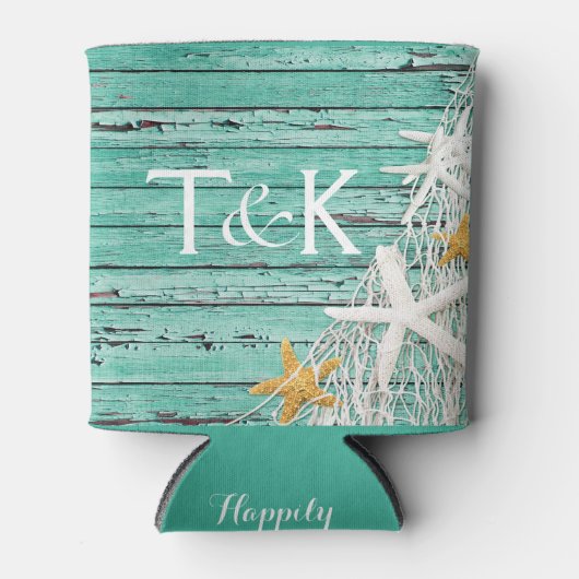 Rustiek verweerd hout zeesterren | Aqua Blikjeskoeler (Voorkant)