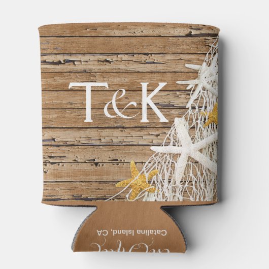 Rustiek verweerd hout zeesterren | bruin blikjeskoeler (Achterkant)