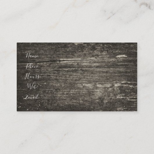 Rustiek verweerd & noodlijdend schuur hout visitekaartje (Achterkant)