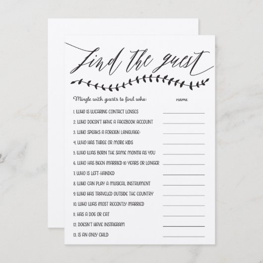 Rustiek Vind het Gast Vrijgezellenfeest Spel Informatiekaartje (Voorkant / Achterkant)