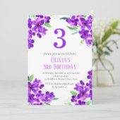 Rustiek Violet 3e Verjaardag Paarse Bloemen Kaart (Staand voorkant)