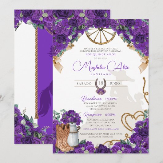 Rustiek Violet Paarse Westerne Charro Quinceañera Kaart (Voorkant / Achterkant)