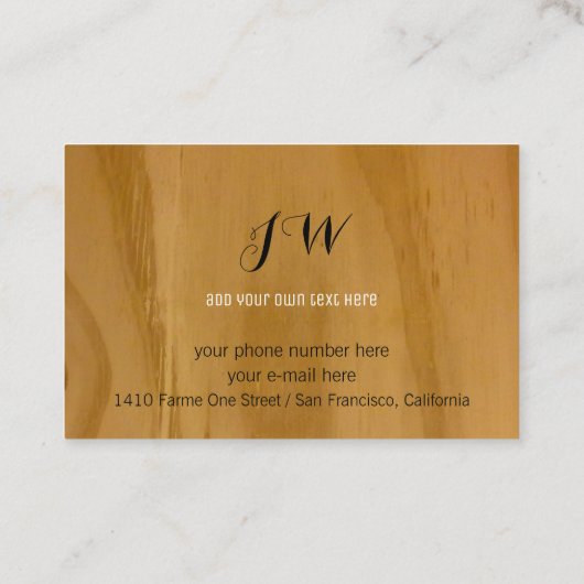 Rustiek visitekaartje met muzieknoot op hout (Achterkant)