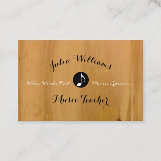 Rustiek visitekaartje met muzieknoot op hout (Voorkant)