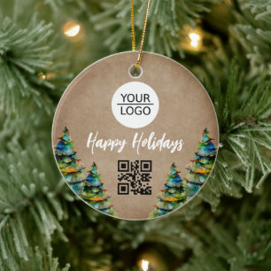 Rustiek Voeg uw Logo QR Code Aangepaste Tekst Prom Keramisch Ornament