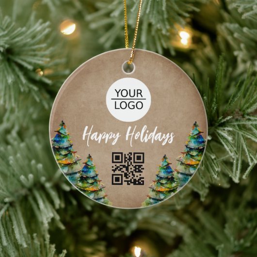 Rustiek Voeg uw Logo QR Code Aangepaste Tekst Prom Keramisch Ornament (Boom)
