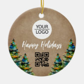 Rustiek Voeg uw Logo QR Code Aangepaste Tekst Prom Keramisch Ornament (Voorkant)