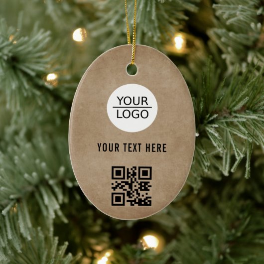 Rustiek Voeg uw Logo QR Code Aangepaste Tekst Prom Keramisch Ornament (Boom)