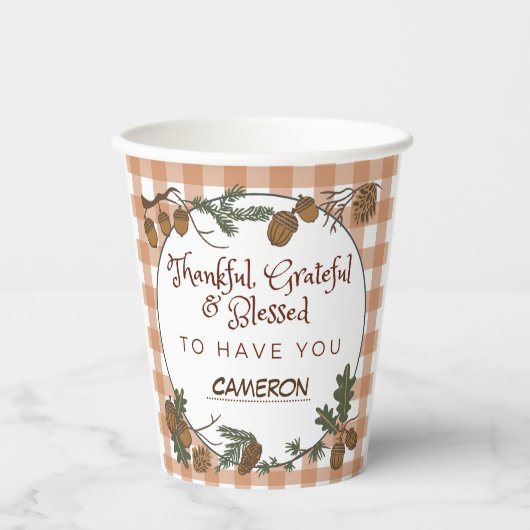 Rustiek Vriendsgiving Vakantie Party Servies Papieren Bekers (Voorkant)