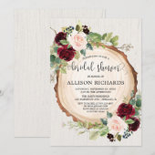 Rustiek vrijgezellenfeest bordeaux blush roze flor kaart (Voorkant / Achterkant)