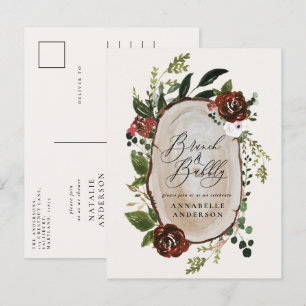 Rustiek vrijgezellenfeest brunch en bubbels bordea aankondigingskaart