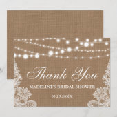 Rustiek Vrijgezellenfeest Burlap Lights Kant Dank  Bedankkaart (Voorkant / Achterkant)