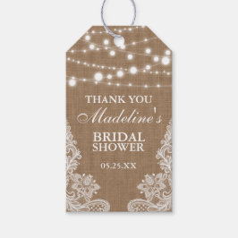 Rustiek Vrijgezellenfeest Burlap Lights Kant Dank  Cadeaulabel