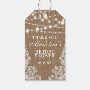 Rustiek Vrijgezellenfeest Burlap Lights Kant Dank  Cadeaulabel