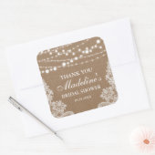 Rustiek Vrijgezellenfeest burlap string kant dank Vierkante Sticker (Envelop)