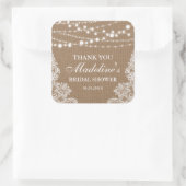 Rustiek Vrijgezellenfeest burlap string kant dank Vierkante Sticker (Tas)