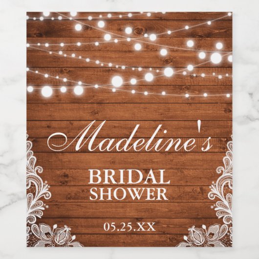 Rustiek Vrijgezellenfeest Houten Kant String Light Wijn Etiket (Enkel label)