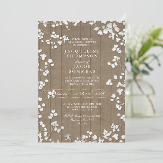 Rustiek Vrijgezellenfeest Party Baby's Breath Kran Kaart (Staand voorkant)