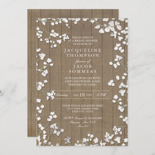 Rustiek Vrijgezellenfeest Party Baby's Breath Kran Kaart (Voorkant / Achterkant)