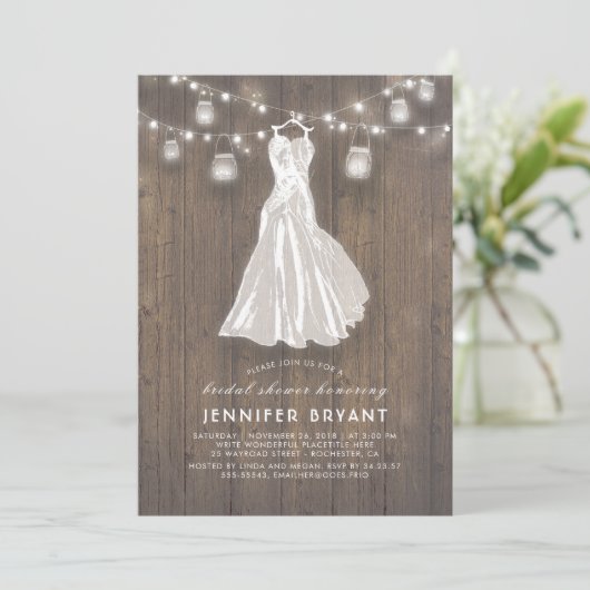 rustiek Vrijgezellenfeest | Trouwjurk en Mason Jar Kaart (Staand voorkant)
