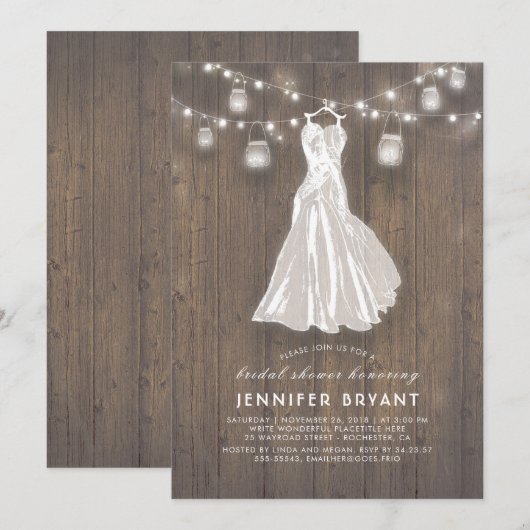 rustiek Vrijgezellenfeest | Trouwjurk en Mason Jar Kaart (Voorkant / Achterkant)