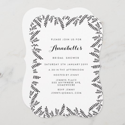 Rustiek Vrijgezellenfeest Zwart & Wit Bladeren Gre Kaart (Voorkant / Achterkant)