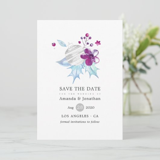 Rustiek Vrolijk en Helder Kerstmis Bruiloft Save The Date (Staand voorkant)