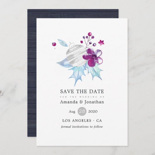 Rustiek Vrolijk en Helder Kerstmis Bruiloft Save The Date (Voorkant / Achterkant)