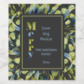 Rustiek Vrolijk Groen Blauw Foliage Kerstmis Wijn Etiket (Enkel label)