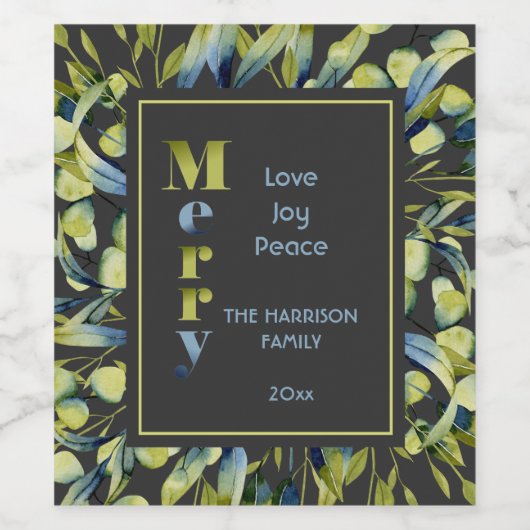 Rustiek Vrolijk Groen Blauw Foliage Kerstmis Wijn Etiket (Enkel label)