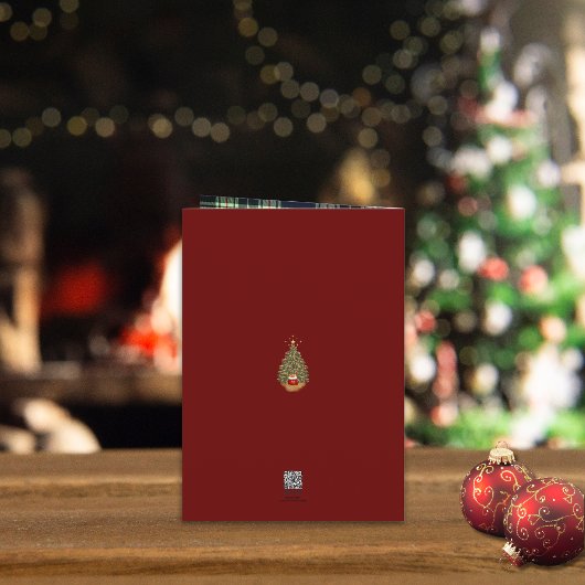 Rustiek Vrolijk Kerst Blauw Rood Plaid 1 Foto Kaart