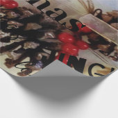 Rustiek vrolijk kerstcadeau cadeaupapier (Hoek)