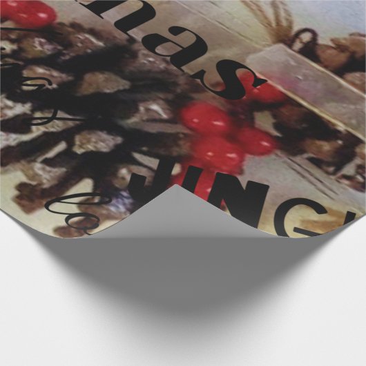 Rustiek vrolijk kerstcadeau cadeaupapier (Hoek)