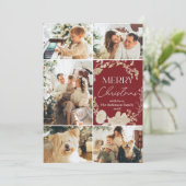 Rustiek Vrolijk Kerstfeest 5 Foto Rood Feestdagenkaart (Staand voorkant)