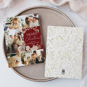 Rustiek Vrolijk Kerstfeest 5 Foto Rood Feestdagenkaart