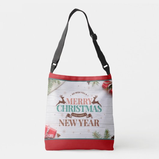 Rustiek Vrolijk Kerstfeest | FEESTDAGEN Crossbody Tas (Achterkant)