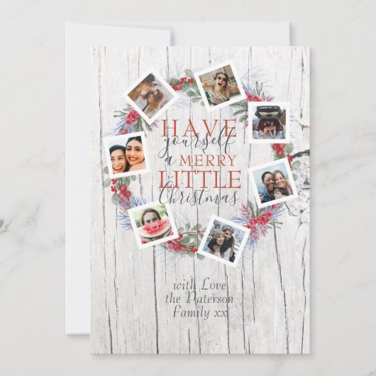 Rustiek Vrolijk Kerstfeest Foto & Botanische krans Feestdagenkaart (Voorkant)