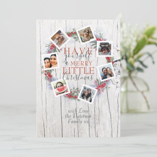 Rustiek Vrolijk Kerstfeest Foto & Botanische krans Feestdagenkaart (Staand voorkant)