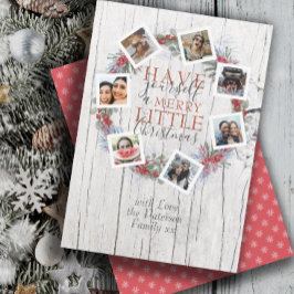 Rustiek Vrolijk Kerstfeest Foto & Botanische krans Feestdagenkaart