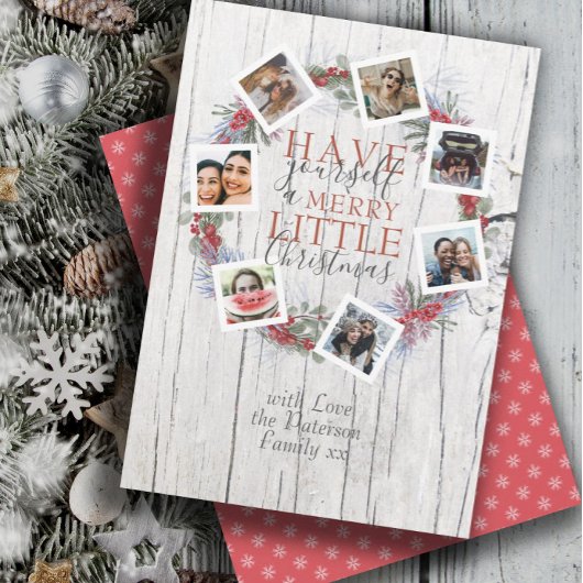 Rustiek Vrolijk Kerstfeest Foto & Botanische krans Feestdagenkaart