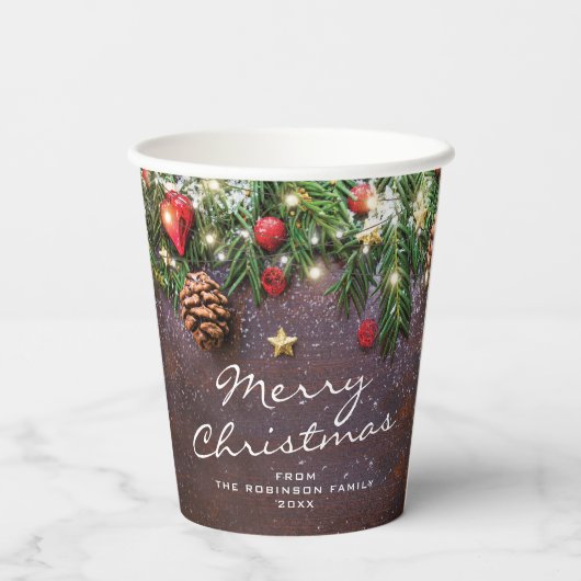 Rustiek Vrolijk Kerstfeest Papieren Bekers (Achterkant)