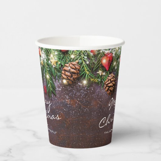 Rustiek Vrolijk Kerstfeest Papieren Bekers (Links)