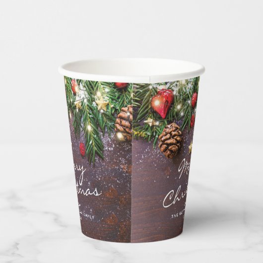 Rustiek Vrolijk Kerstfeest Papieren Bekers (Rechts)